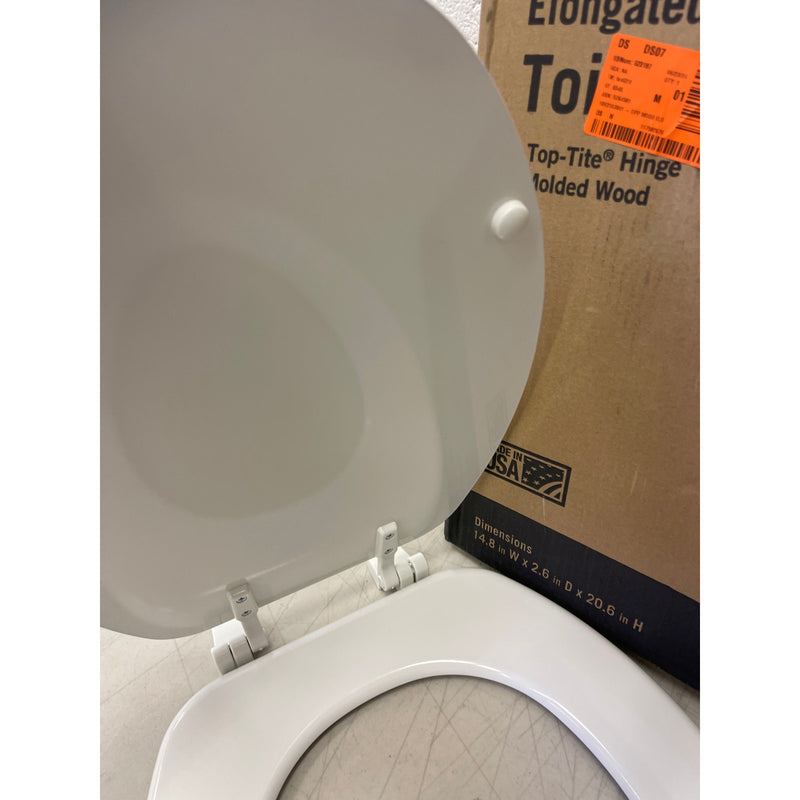 SET-OF-2 Elongated Enameled Wood Closed Front Toilet Seat in White