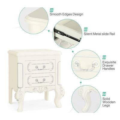 Tribesigns Carved Nightstand, Classical Bedside Table End Table, 2 Drawers White