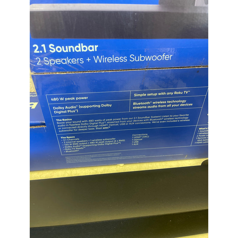 Onn. 32" 2.1 Soundbar with 2 Speakers & Wireless Subwoofer, Bluetooth, 480 Watt