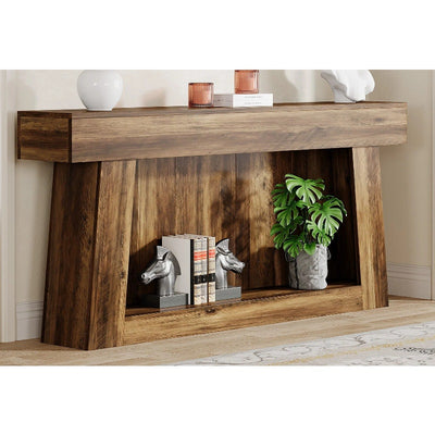Tribesigns 63" Console Table, Farmhouse 2-Tier Sofa Table Entryway Storage Brown