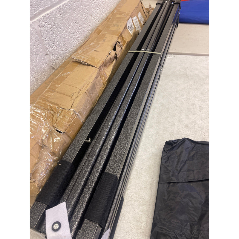 Retractable Canopy Tent UNKNOWN SIZE w Side Walls, Mesh Netting, Zipper Door Blue/Black