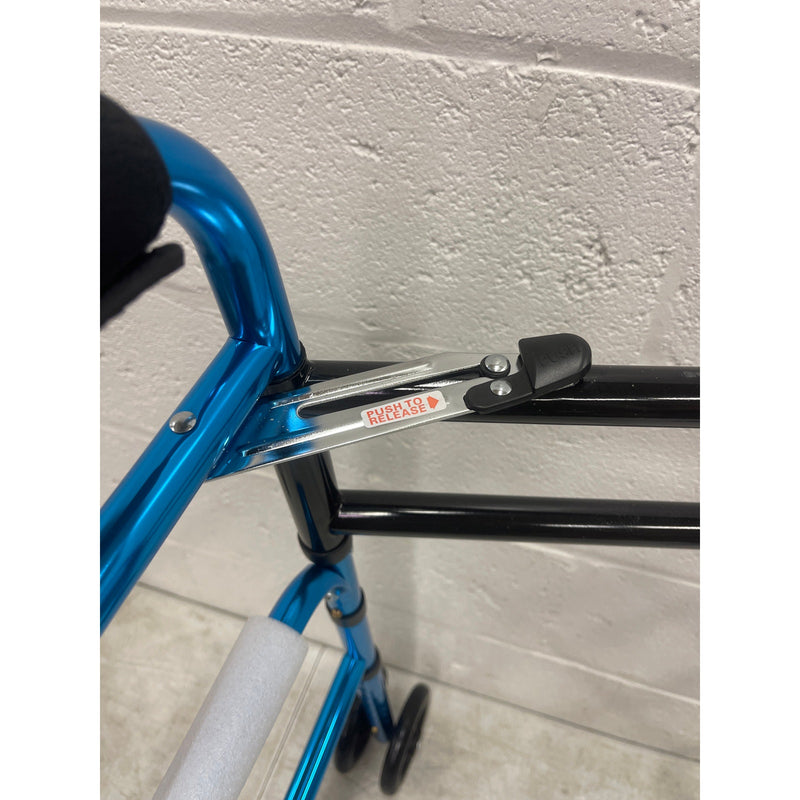 22" Wide Mobility Walker with Front Wheels, Height Adjustable - Blue / Black