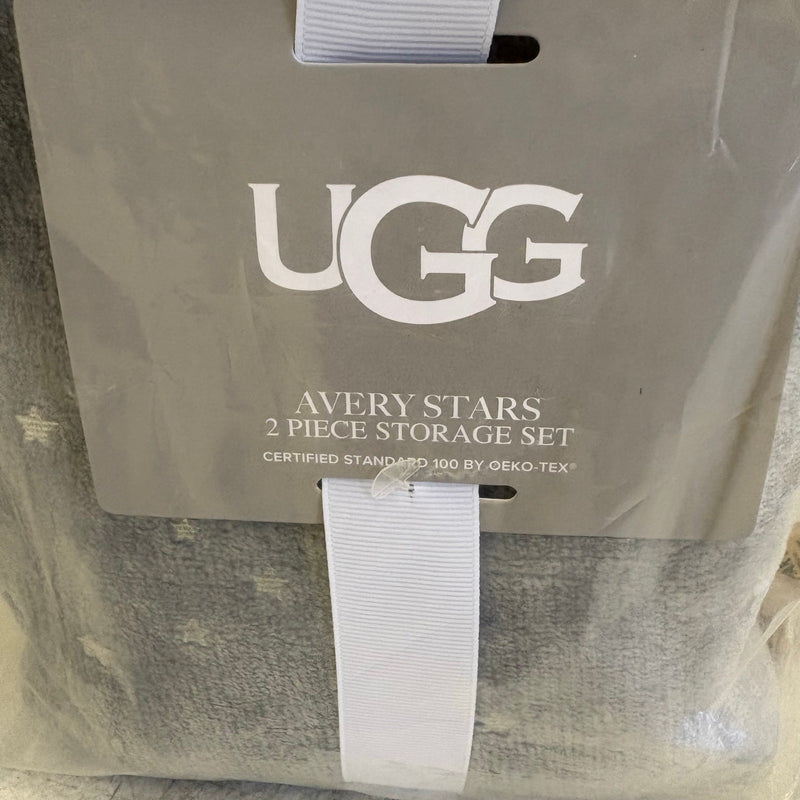 UGG Avery Stars 2-Piece Storage Square Bin & Round Waste Bin, Soft Fuzzy - Gray