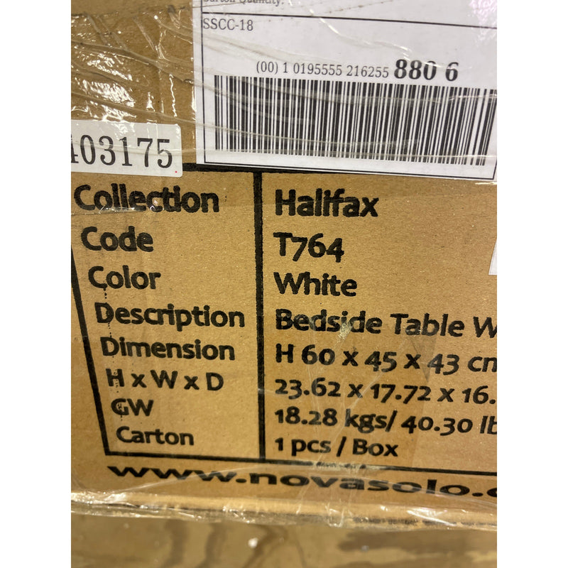 Novasolo Bedside Table w Shelves/ Drawer, Halifax Collection White 23 x 17 x 16"