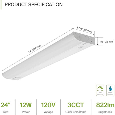 ASD LED Under Cabinet Bullnose Lighting with 1 Power Outlet, 24in 12W - White