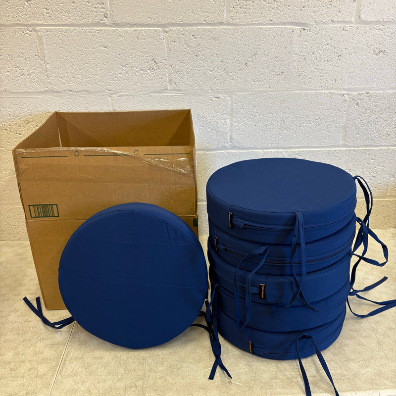 Set-of-6 idee-home Outdoor Bistro Chair Cushions, 15”x3” Thick, Round - Blue