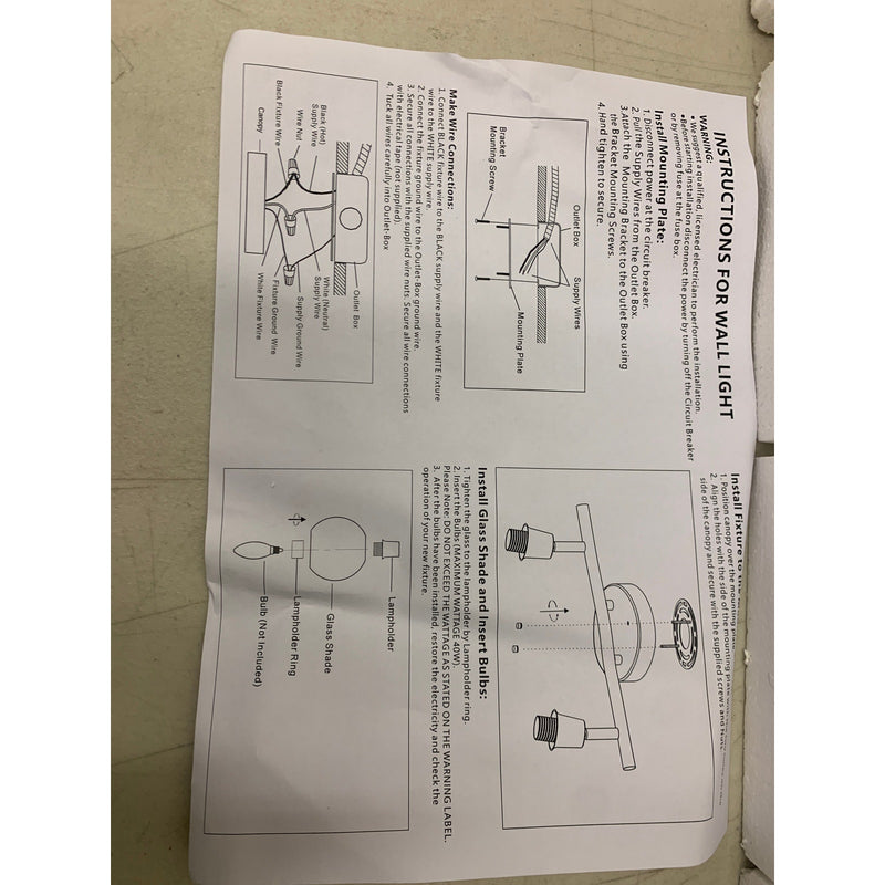 WINSHEN Black 2-Lights Wall Sconce Lighting with Seeded Glass Lampshades