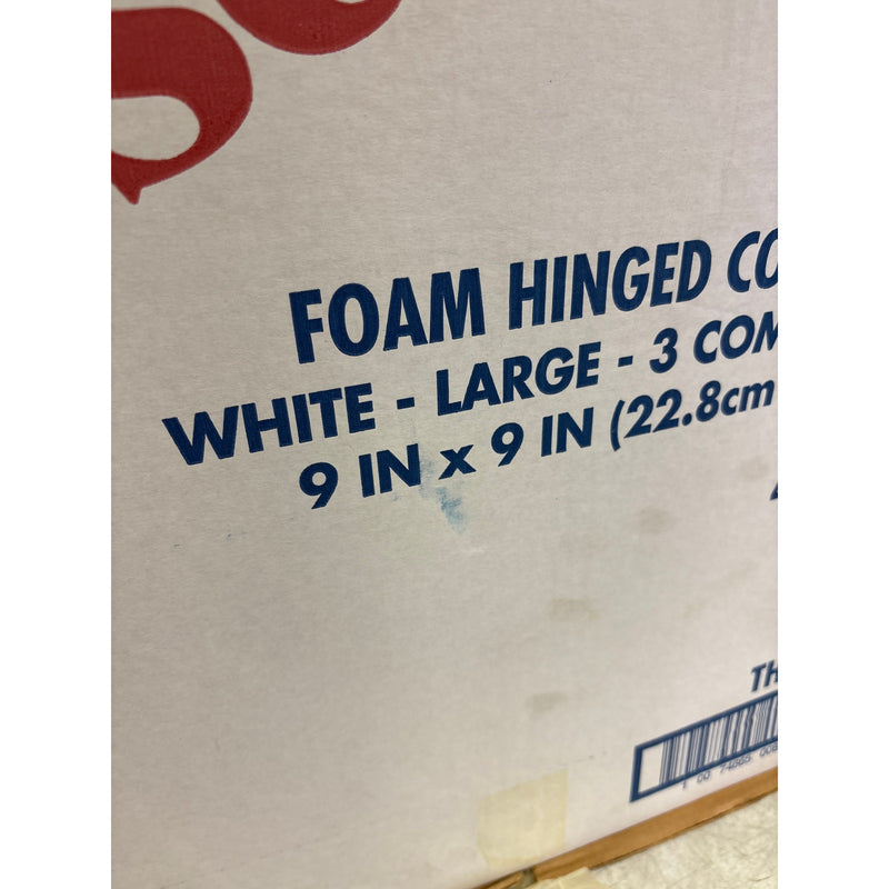 Sysco Foam Hinged Lid Containers White 9" x 9 "x 3", 3-Compartment 200 Pack