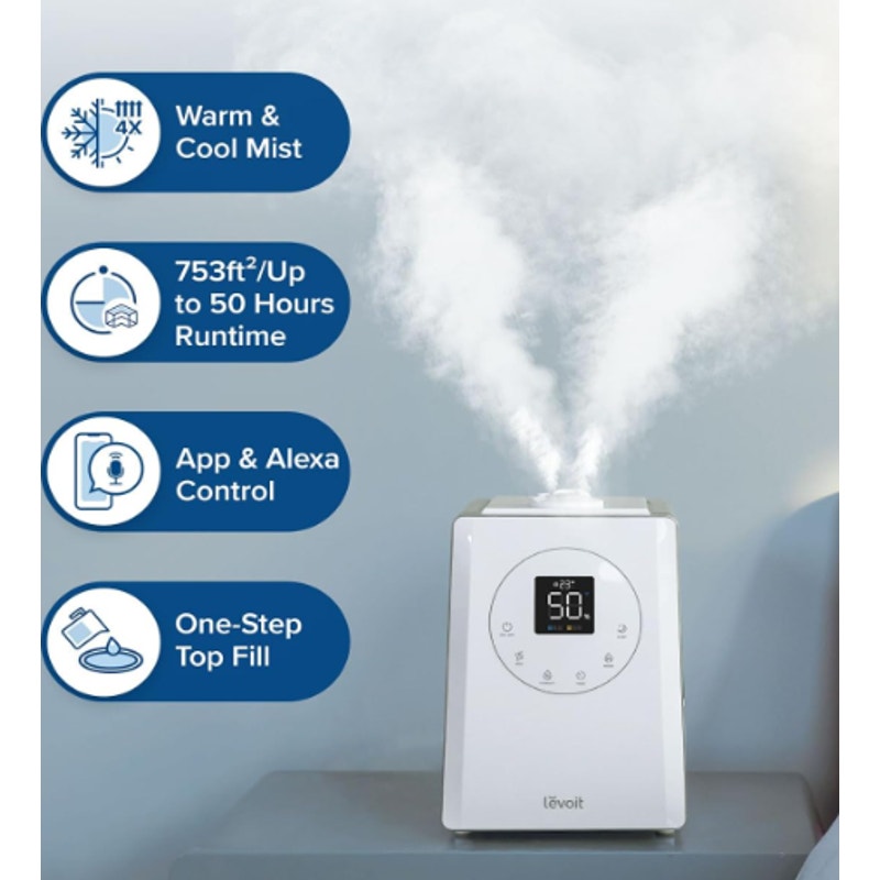 LEVOIT Smart Warm and Cool Mist Humidifier 6L 753ft² Coverage - White LV600S