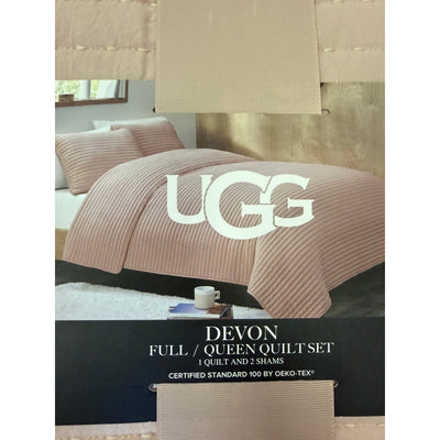 UGG Devon 3pc Quilt Set 1 Quilt & 2 Shams, Full/Queen, Cozy Reversible Pink READ