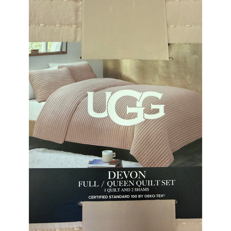 UGG Devon 3pc Quilt Set 1 Quilt & 2 Shams, Full/Queen, Cozy Reversible Pink READ