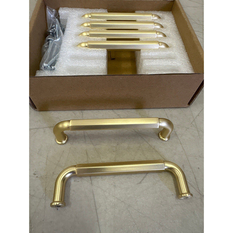 6-Pack Goo-Ki 3-3/4" Hole Center Cabinet Pulls Light Brushed Brass, Hardware