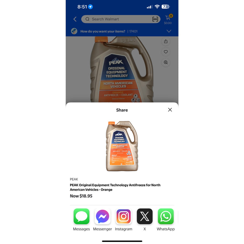Anticongelante de tecnología de equipo original PEAK de 1 galón para vehículos norteamericanos, color naranja
