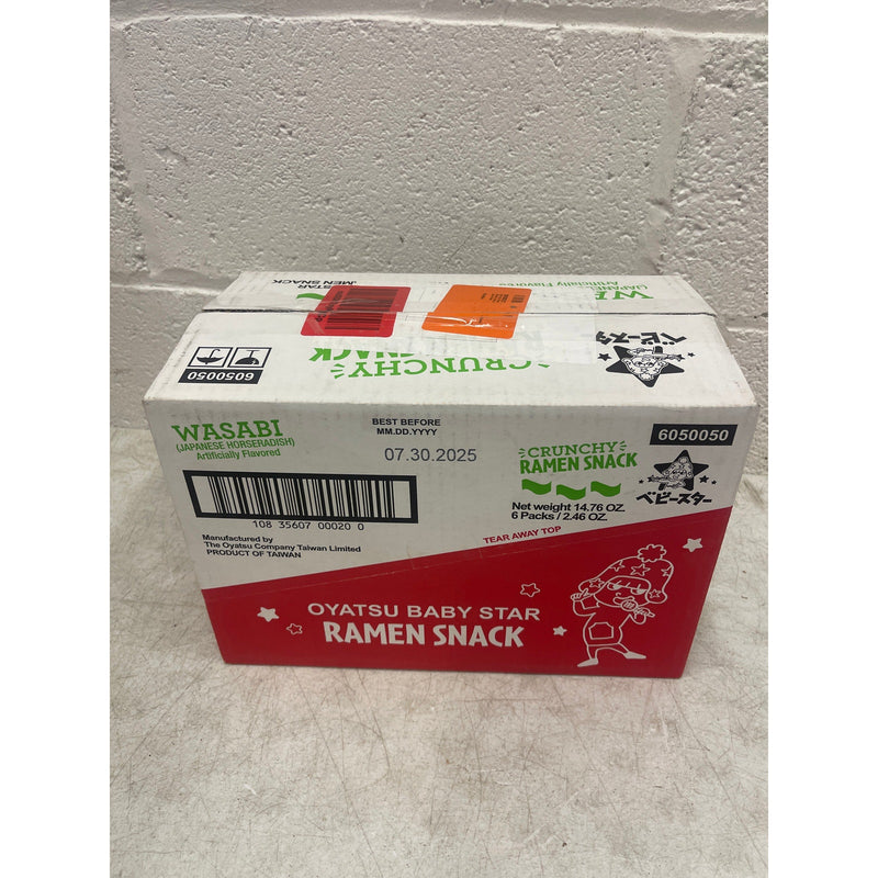 Baby Star Crunchy Ramen Snack Wide | Wasabi 2.46oz 6 Pack Dry Ramen Snack Packs