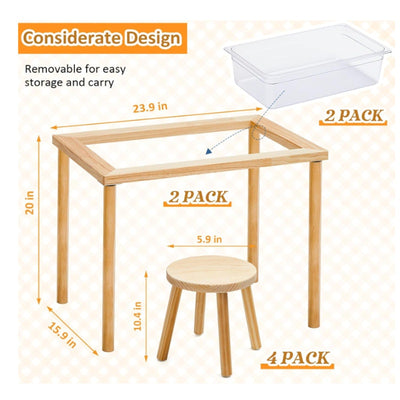 Briwooody 2-Sensory Tables w 4-Wooden Stools, Activity Tables for Sand and Water