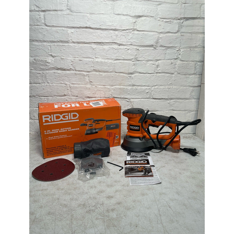 RIDGID Corded 6" Variable-Speed Dual Random Orbital Sander w Sandpaper, Corded