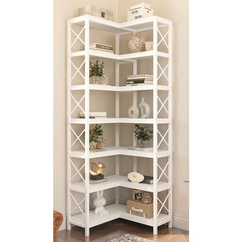 Tribesigns - 7-Tier Corner Bookshelf Corner Bookcase Storage Display Rack- White