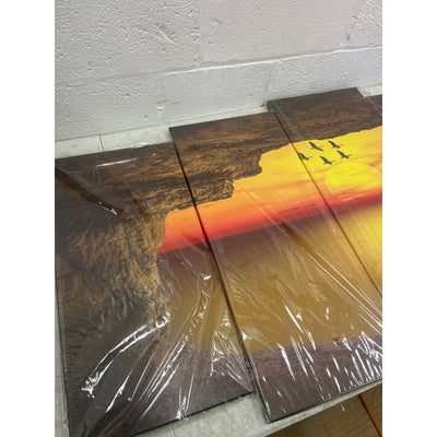 Birds Sunset Canvas Wall Art Orange Sunset Birds Flock Canvas Print, 5 Piece