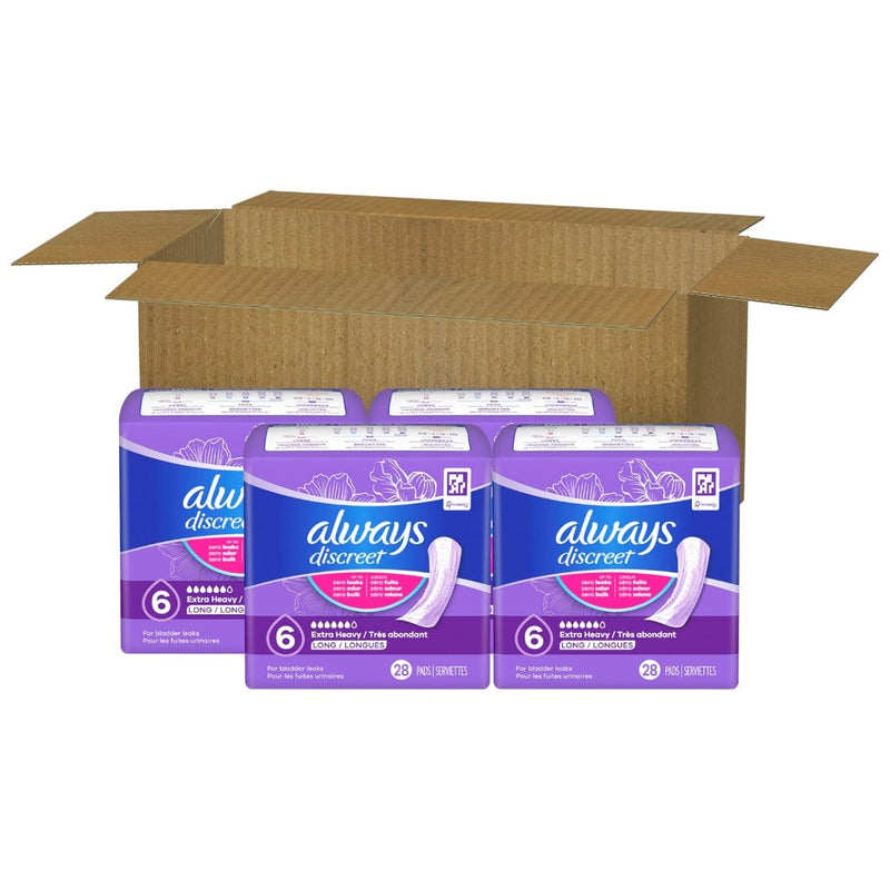 Always Discreet Adult Incontinence Pads Long Length, Postpartum Pads, 112 Count