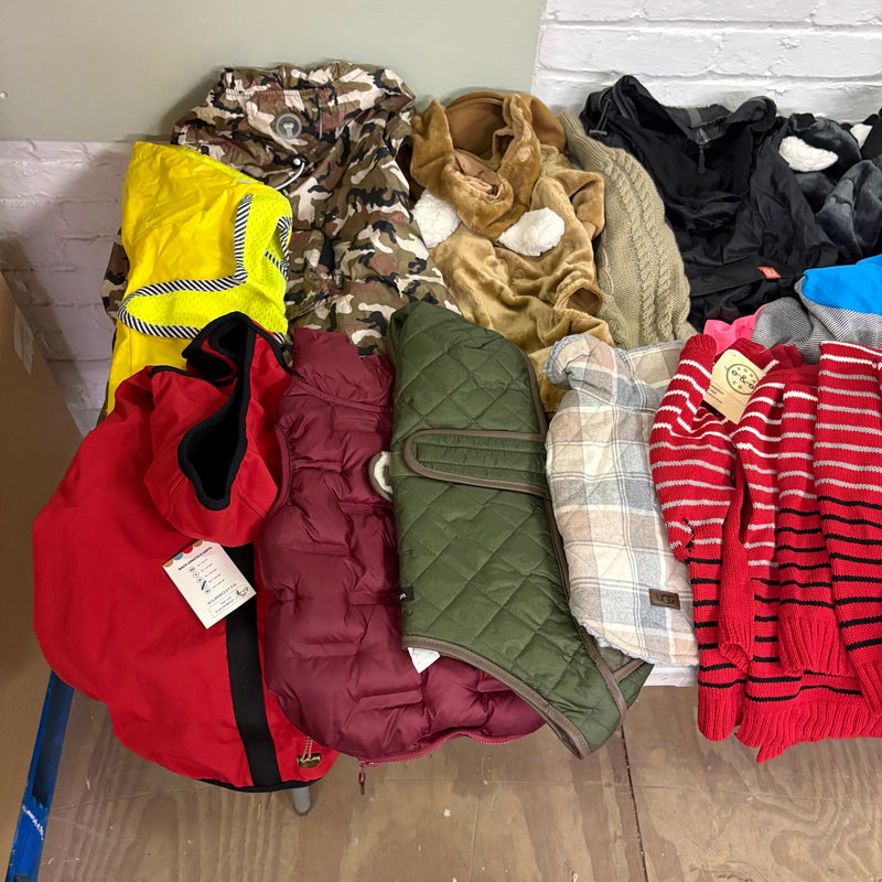 Lot-of-28 Pet Clothes Mixed Size, Dog Rain Jackets, Warm & Soft Sweaters& Shirts
