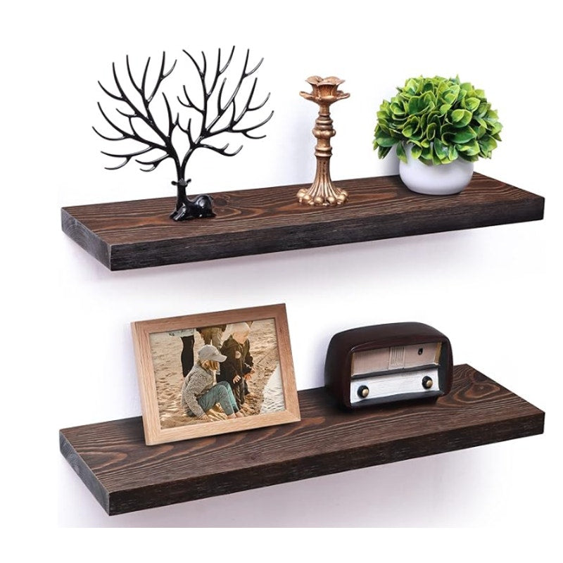 Set-of-2 Floating Shelves for Wall 24-Inch Light Wood Shelves, Modern, BROWN