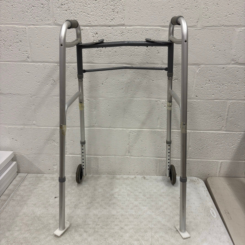 Trigger Release Folding Walker, 2 Wheels, Height Adjustable, Hand Grips - Gray
