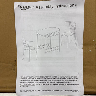 Vingli 3-Piece Dining Set Wooden Table and 2-Chairs w Wine Rack - Black Walnut