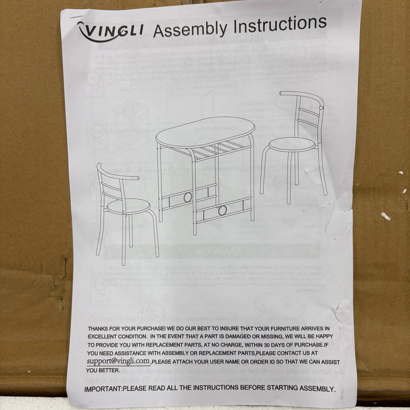 Vingli 3-Piece Dining Set Wooden Table and 2-Chairs w Wine Rack - Black Walnut