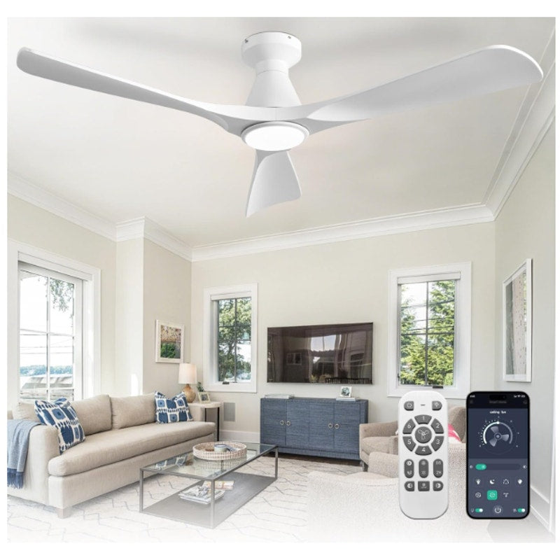 Depuley 52-Inch Ceiling Fan with Light, 3 Blade Flush Mount Low Profile - White