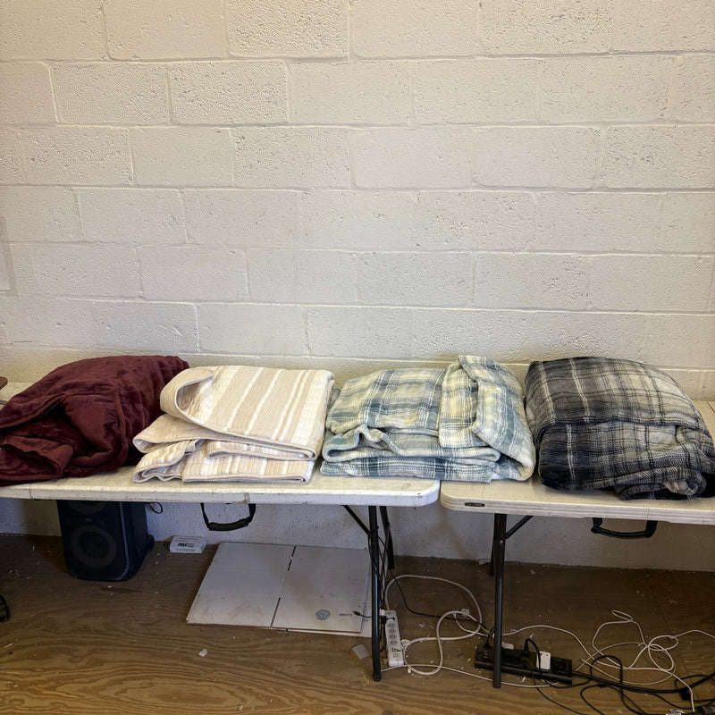 Mix-of-4 Blankets Plush & Soft Throws, Quilted Striped Plaid, Black, Red, Tan