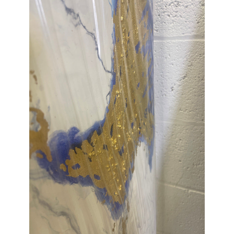 Abstract Blue, White, Gold Wall Hanging Art piece Printed 40" x 28" Wall Decor