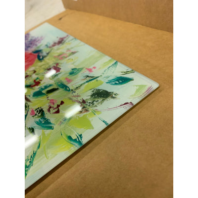 SOULFINE Glass Wall Art Frameless Multi-Color Flower Boquete 12x12"