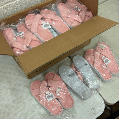 LOT-OF-24 Criss Cross Slippers MEDIUM, Memory Foam, Rubber Bottom - Pink / White