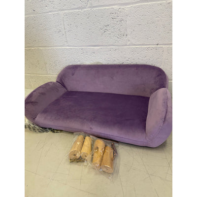 Small Purple Luxury Velvet Pet Couch w Brown Wooden Legs, Small. 28"x18"x12"
