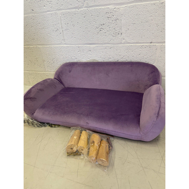 Small Purple Luxury Velvet Pet Couch w Brown Wooden Legs, Small. 28"x18"x12"