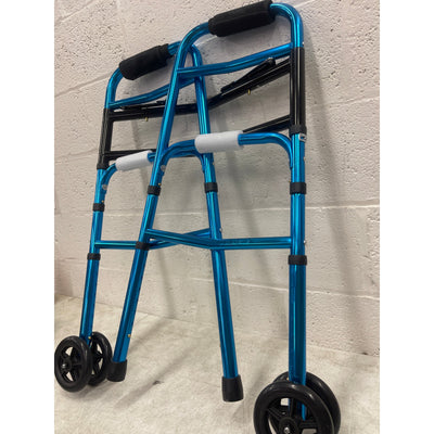 22" Wide Mobility Walker with Front Wheels, Height Adjustable - Blue / Black