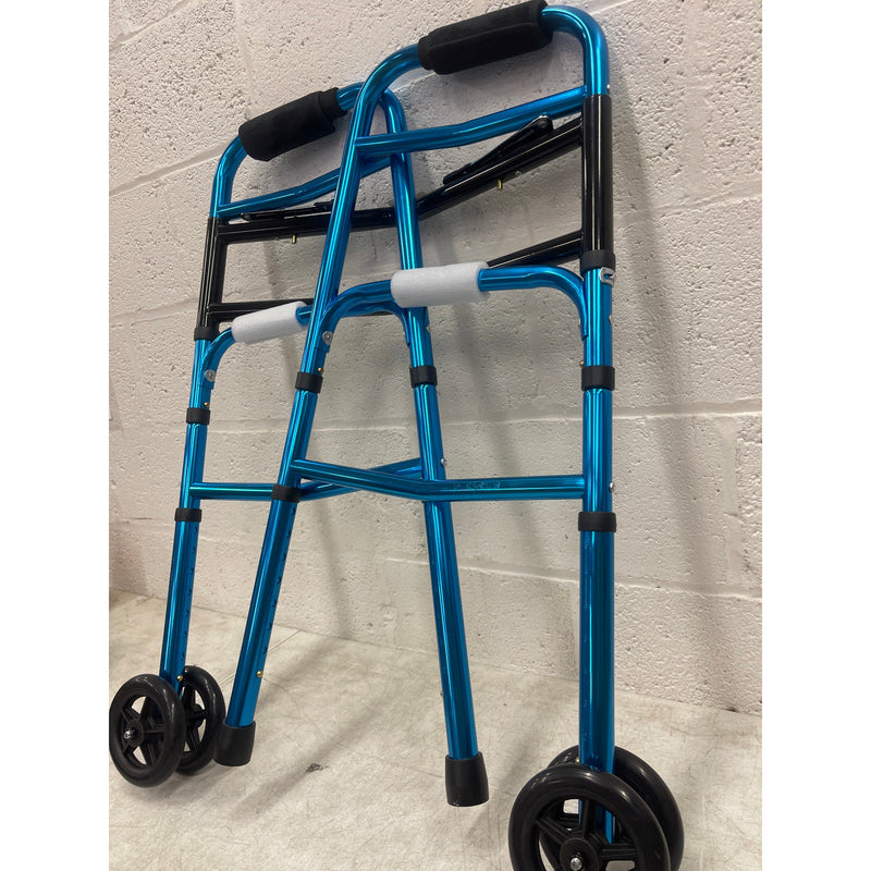 22" Wide Mobility Walker with Front Wheels, Height Adjustable - Blue / Black