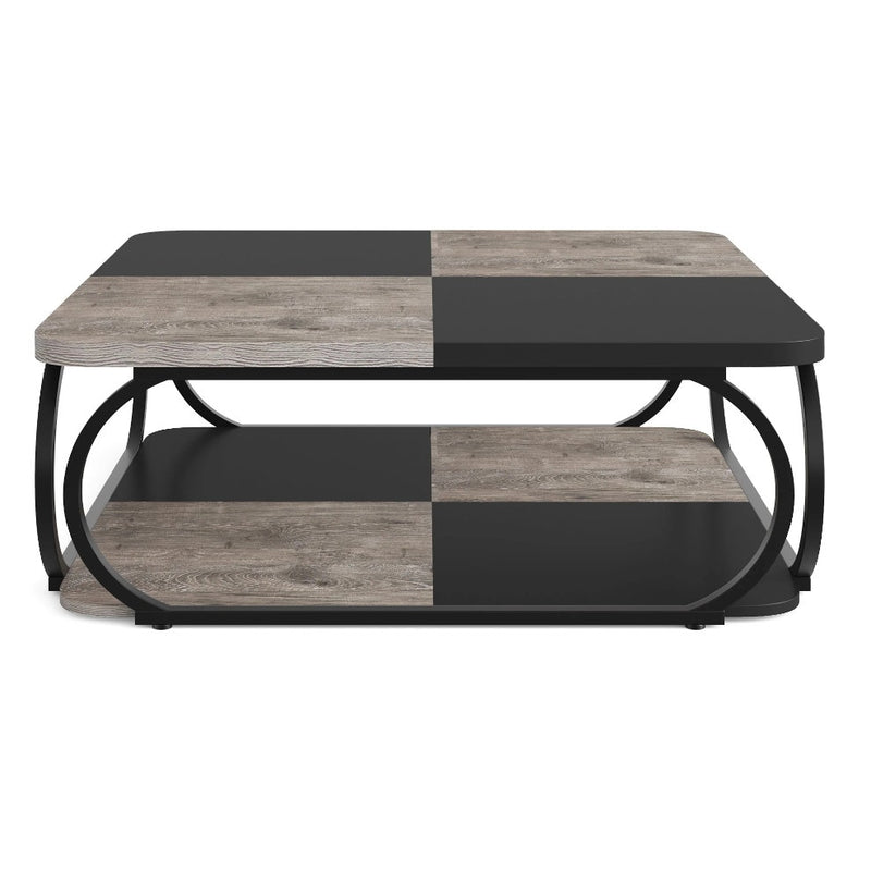 Tribesigns Square Coffee Table, 39" Central Cocktail, 2-Tier Shelves Abstract
