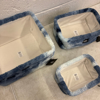 Ugg Teddie Tie-Dye 3 Piece Storage Set Soft Fuzzy Baskets Home Organization Blue