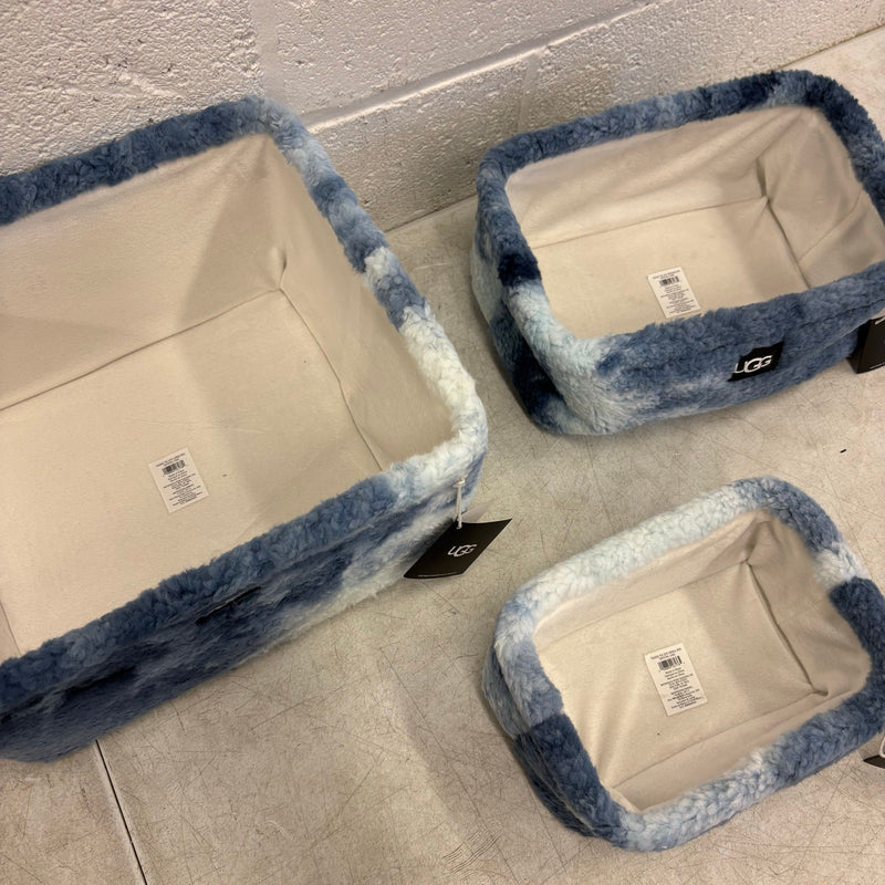 Ugg Teddie Tie-Dye 3 Piece Storage Set Soft Fuzzy Baskets Home Organization Blue