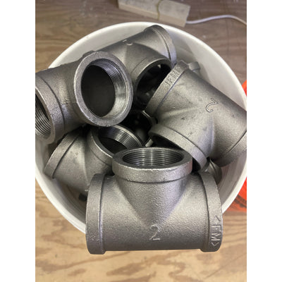 SET-OF-25 2"x2"x2" Black Iron Tee and SET-OF-38 2" Close Stainless Steel Nipple