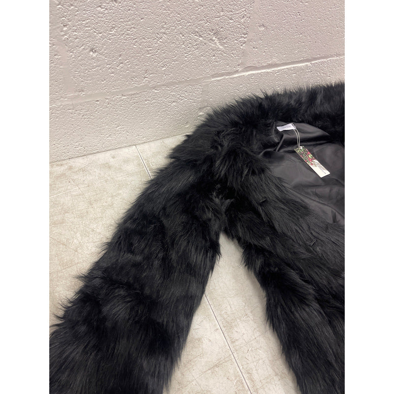 XXL Old Dird Mens Long Sleeve Fluffy Faux Fur Coat Long Soft Outter Jacket Black