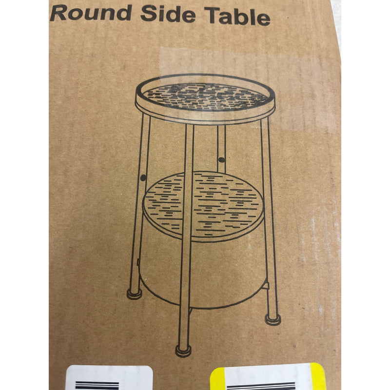 Industrial Round Side Table 15 x 15 x 24 Inches Marble 2 tier, White - Furniture