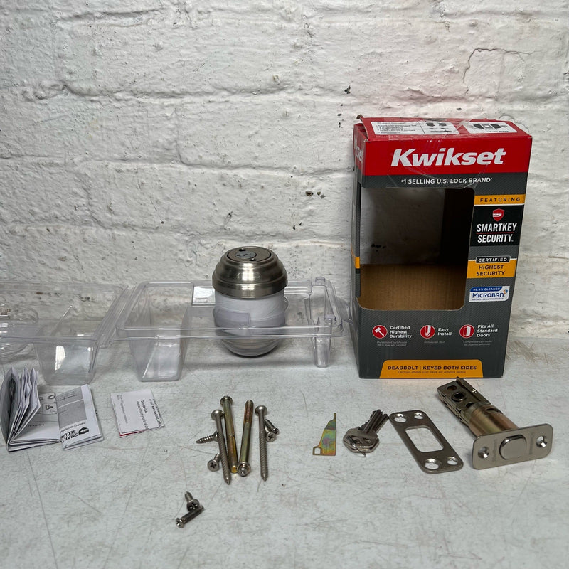 Kwikset SmartKey Door Deadbolt Satin Nickel Double Cylinder Round, SEE DETAILS
