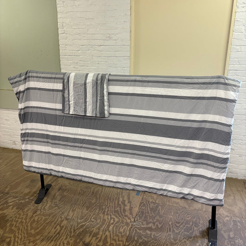 Thomasville Queen Comforter Set w 1 Pillow Sham, Dual Sided Gray/White Stripes