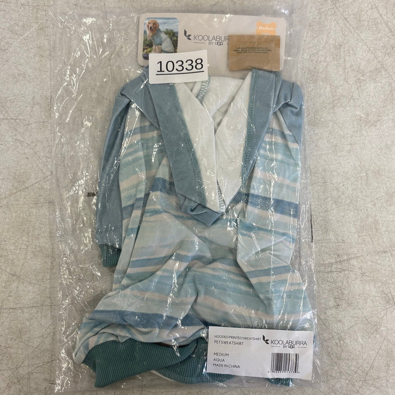 Koolaburra UGG Pet Hooded Sweatshirt Dog Jacket 15-16" Collar Aqua Stripe Medium
