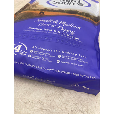 Alimento seco para cachorros NutriSource, elaborado con harina de pollo y arroz, 15 lb