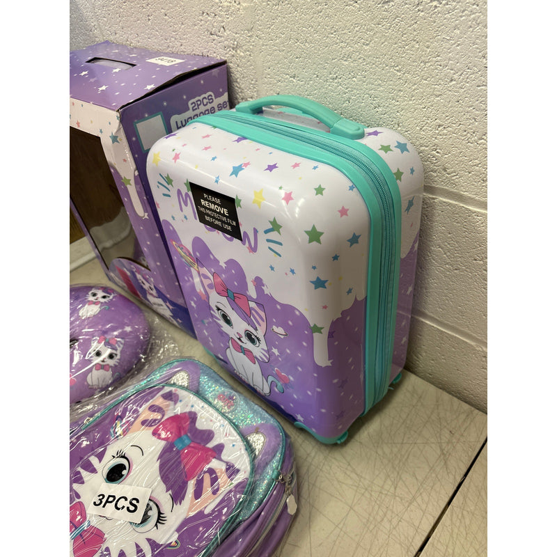 Inprof Cute Cat Kid’s Luggage Set 5-Piece Suitcase Set 16’’ Hardside Luggage