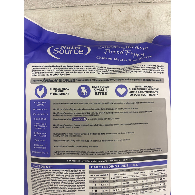 Alimento seco para cachorros NutriSource, elaborado con harina de pollo y arroz, 15 lb