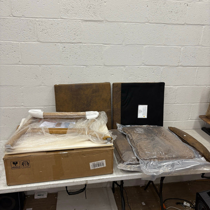 VINGLI Modern Accent Chair Brown Rubber Wood Frame & Lumbar Pillow - Brown